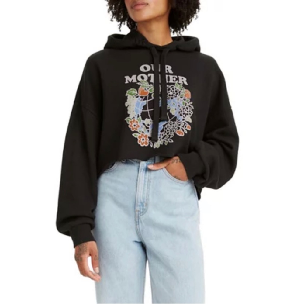 Levi's Our Mother Earth black cropped hoodie sweatshirt Size Large
